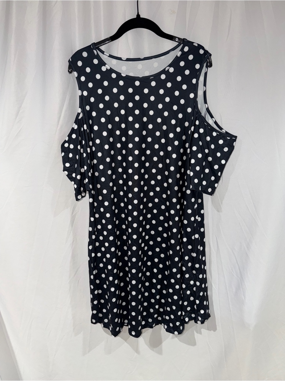 SHEIN Curve Dress Navy White Polka Dot Cold Open Shoulder Mini XL